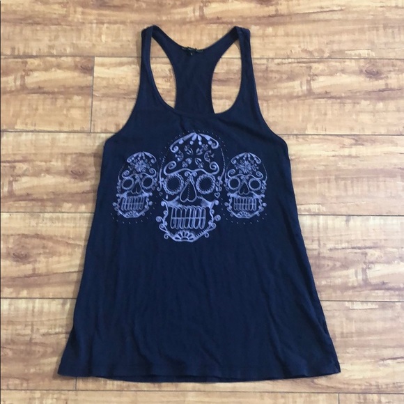 Urban Outfitters navy sugar skulls tank